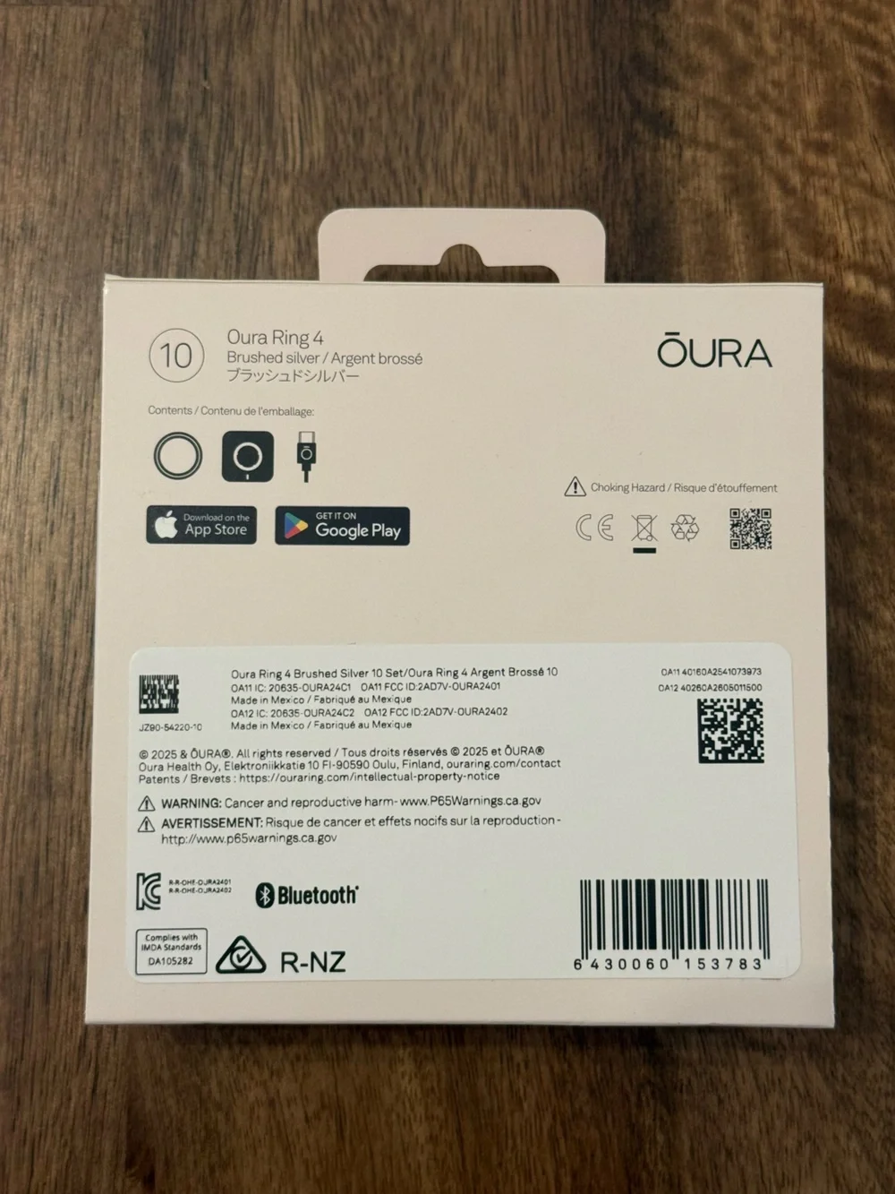 NEW IN BOX Oura Ring 4, Brushed Silver size 10